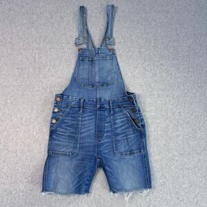 Madewell Overall Shorts WMNS Blue S Denim Dungarees Square Neck Raw Hem #C21666